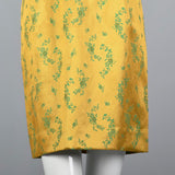 1960s Two Piece Dress  and Jacket Set in Mustard and Green Satin