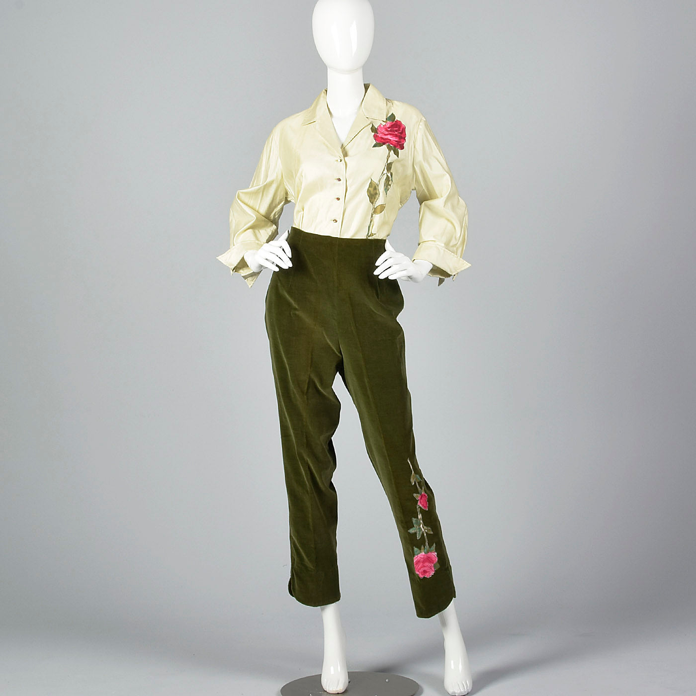 1960s Deadstock Rose Applique Pant Set