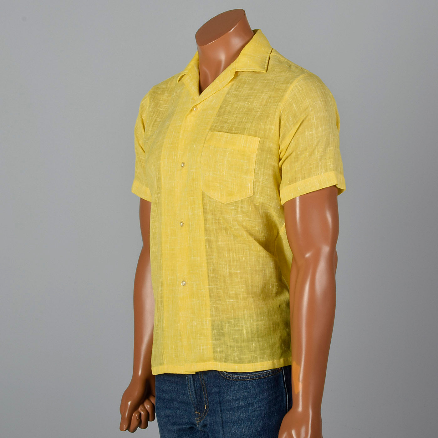 1960s Mens Yellow Semi Sheer Short Sleeve Shirt