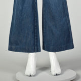 Small 1970s High Waisted Jeans Hippie Bell Bottoms Embroidered Pockets