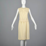 1960s Two Piece Cream Knit Set with Rhinestone Details