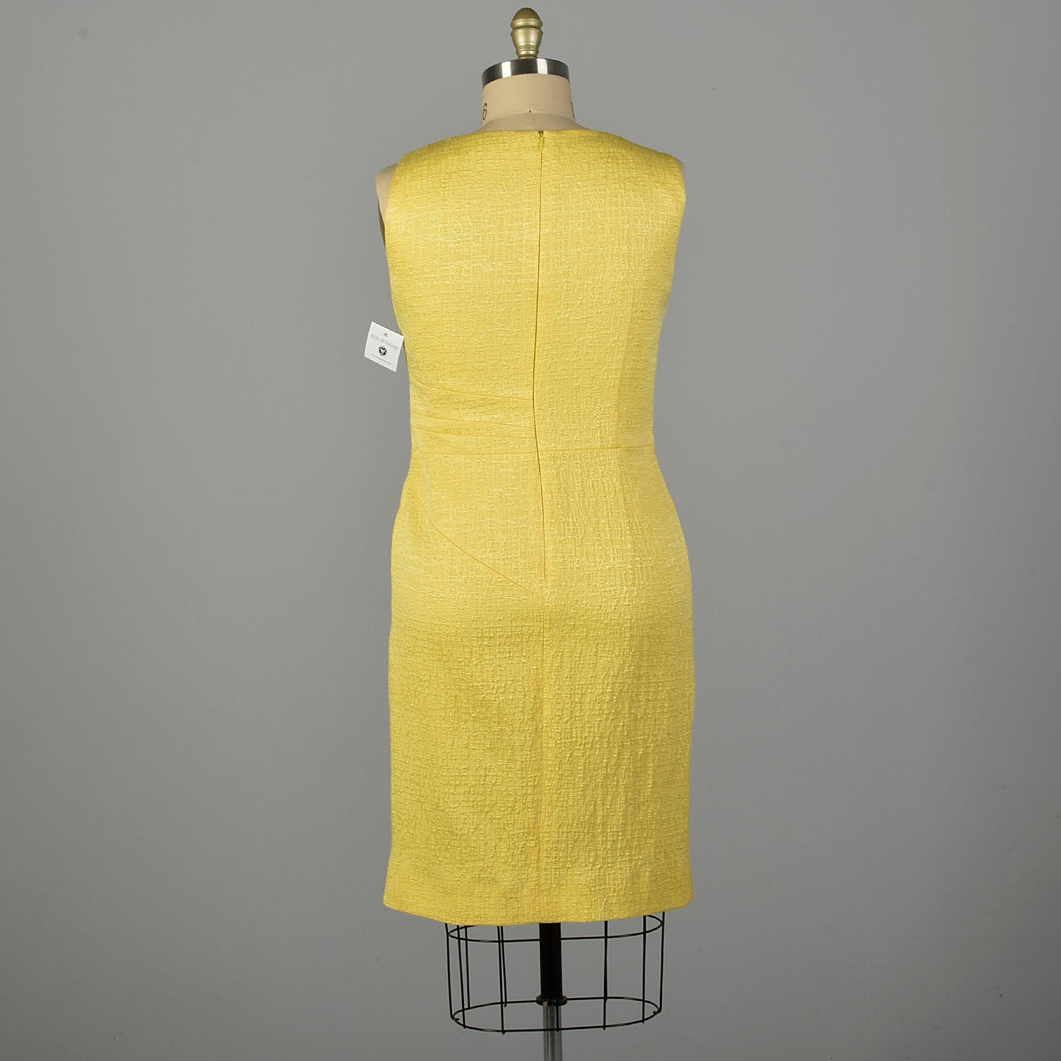 XL 2000s Oscar de la Renta Yellow Fitted Sheath Sleeveless Asymmetrical Dress