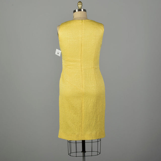 XL 2000s Oscar de la Renta Yellow Fitted Sheath Sleeveless Asymmetrical Dress