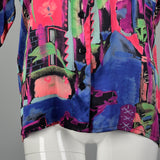 Large Escada 1980s Abstract Print Silk Blouse
