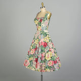 Small 1950s Alix of Miami Sleeveless Cotton Summer Fit & Flare Floral Print Day Dress