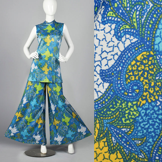 1960s Blue Palazzo Pants and Tunic Outfit
