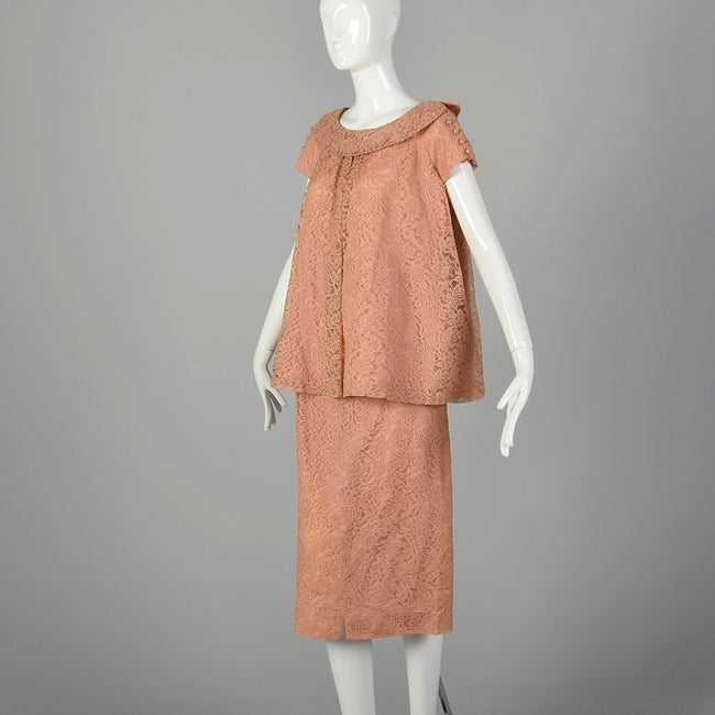 Medium-XL 1960s Pink Lace Maternity Skirt Set