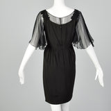 Small 1950s Silk Flutter Sleeve Dress