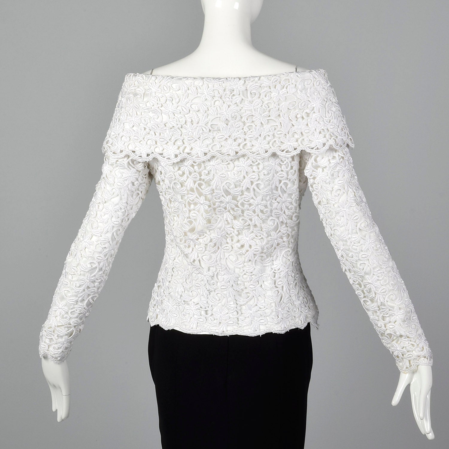 1990s Saks Fifth Ave White Lace Top with Black Mermaid Skirt