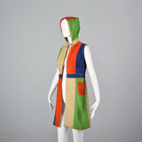 1960s Mod Color Black Suede Leather Vest with Hood