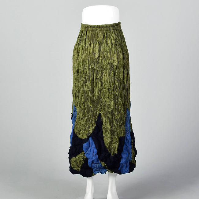 2000s Issey Miyake Pleated Skirt with Bubble Hem and Fleece Applique