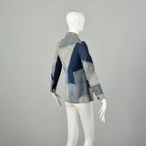 XXS 1970s Jacket Blue Patchwork Leather Long Sleeve Coat