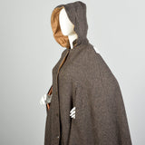OSFM 1970s Cape Brown Hooded Tweed Wool Vintage Winter Outerwear