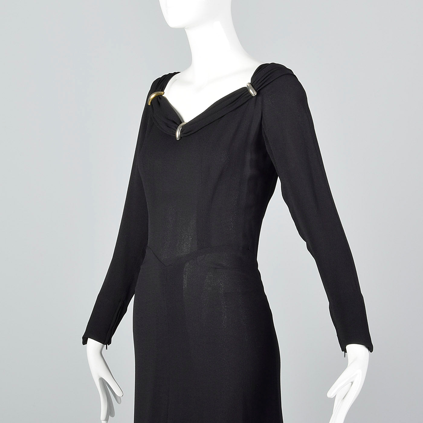1940s Black Crepe Evening Dress with Train, Very Morticia