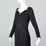 1940s Black Crepe Evening Dress with Train, Very Morticia