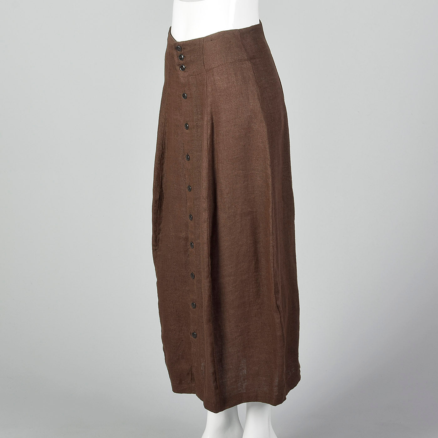 1990s Brown Linen Skirt with Button Front