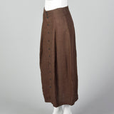 1990s Brown Linen Skirt with Button Front