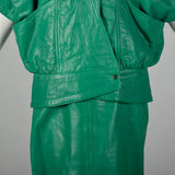 Medium Michael Hoban for North Beach Leather 1980s Green Leather Skirt Set