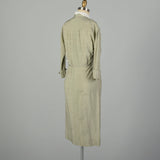 Medium 1950s Dress Designer Sage Green Lightweight Silk Long Sleeve