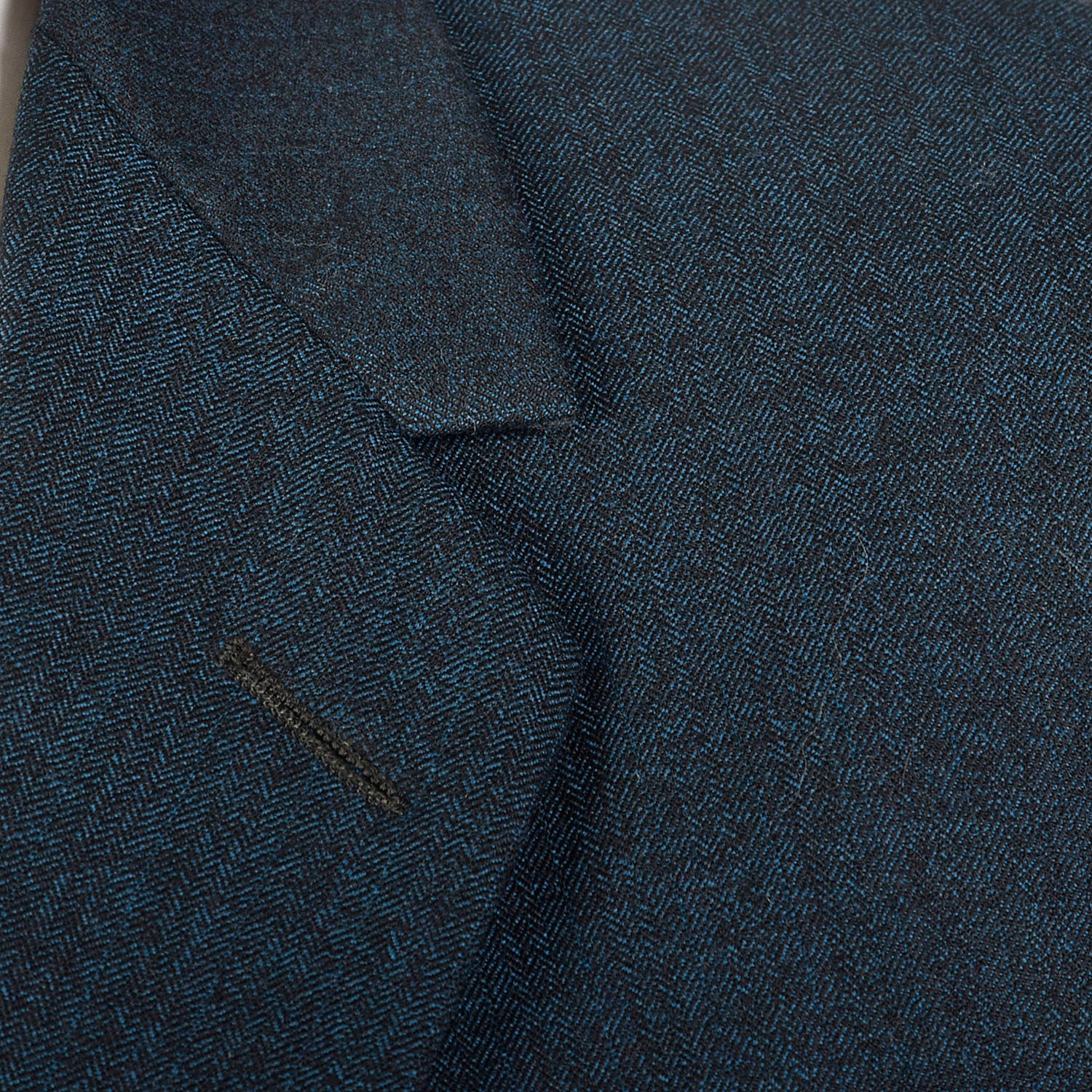44L 1960s 2pc Suit Blue Herringbone 2 Button Slim Lapel Richman Brothers Flat Front Pants