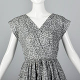 1950s Gray Cotton Lace Print Dress