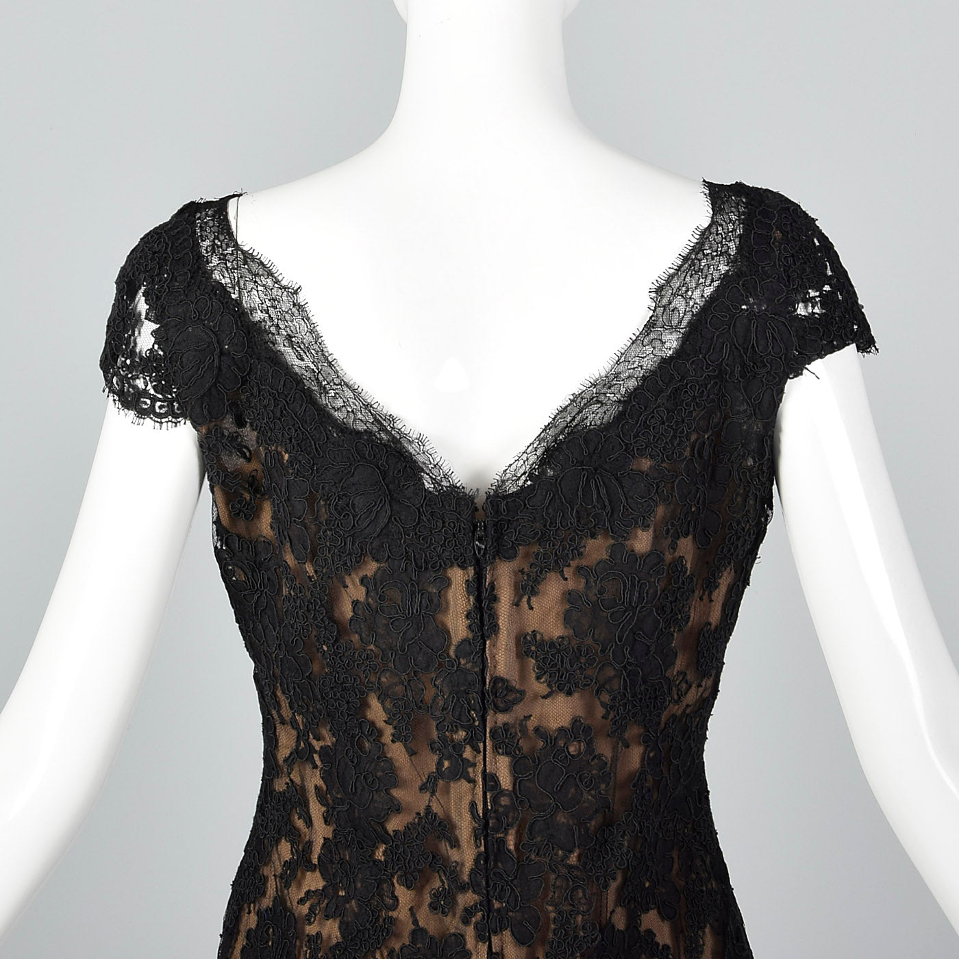 1990s Classic Oscar De La Renta Black Lace Dress