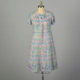XXL 1950s Day Dress Lightweight Semi-Sheer Short Sleeve Floral Summer Casual