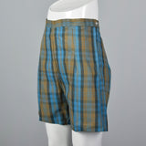 1950s Brown and Blue Plaid Shorts