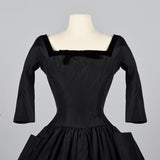 1950s Black Dress with Full Circle Skirt and Patch Pockets