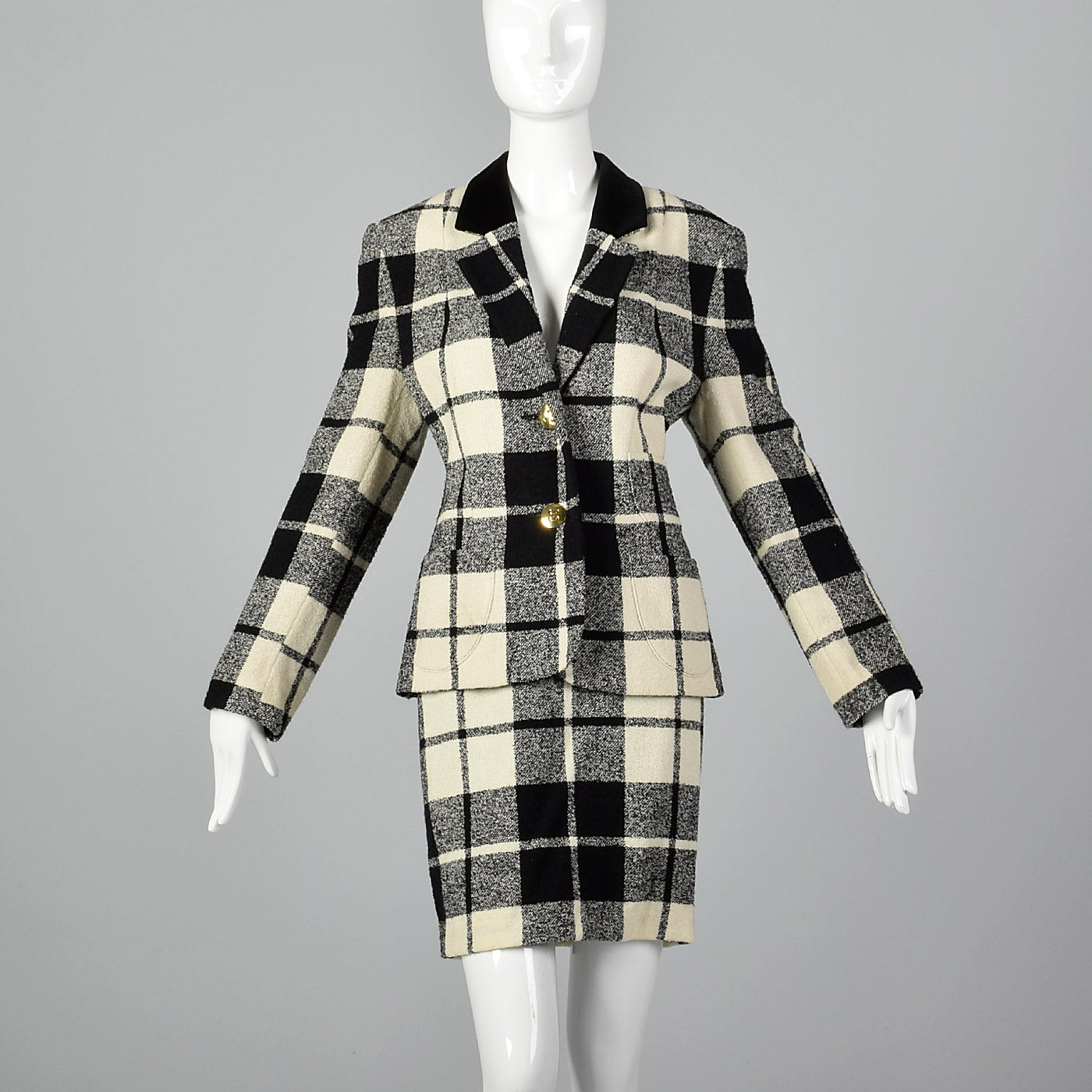 1980s Louis Feraud Wool Plaid Skirt Suit