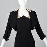 1950s Black Rayon Dress and Jacket with Unique Neckline