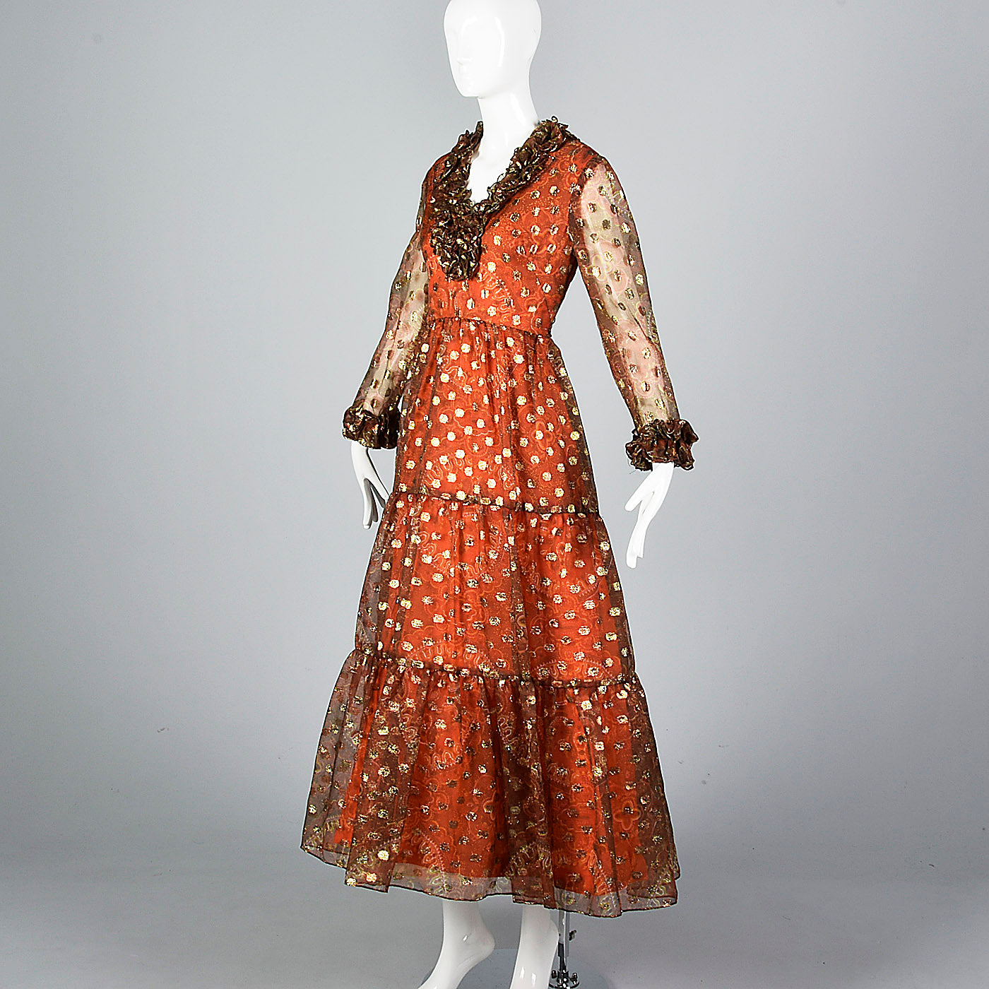 1970s Victor Costa Long Sleeve Maxi Dress