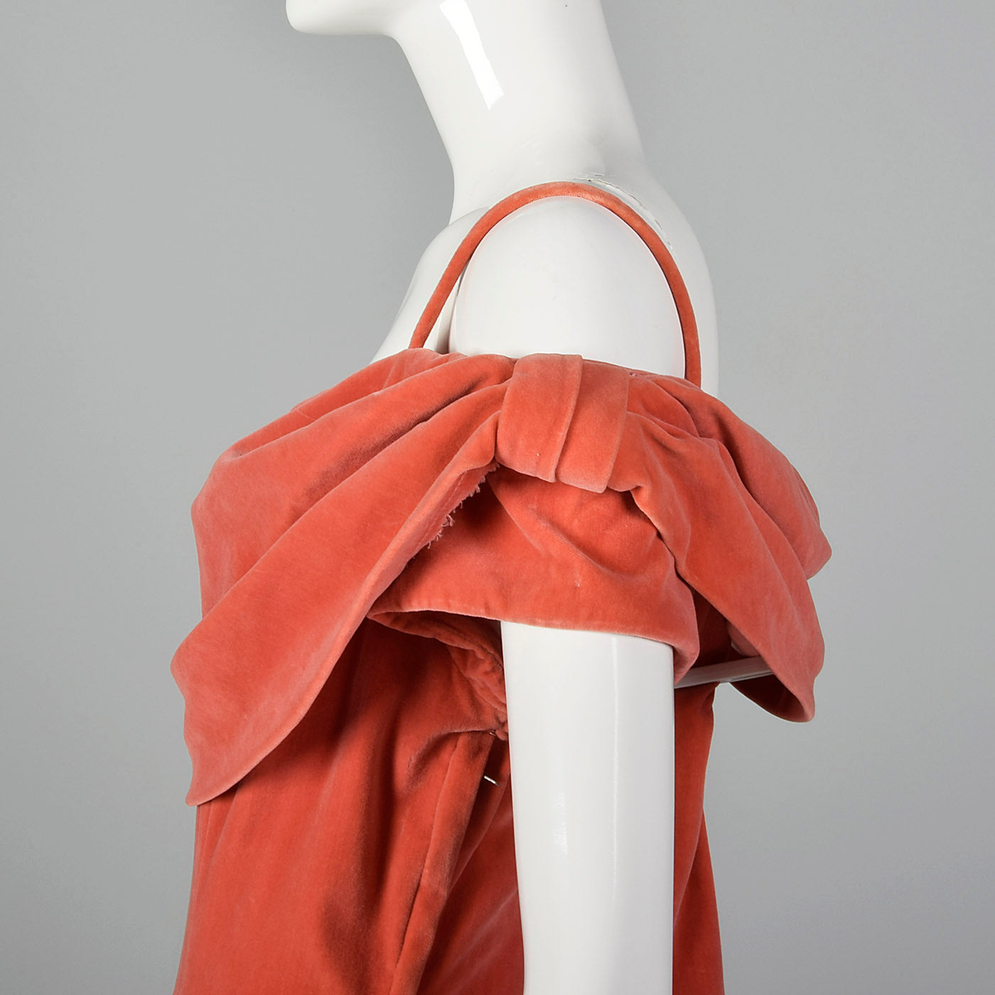 1940s Coral Velvet Evening Gown