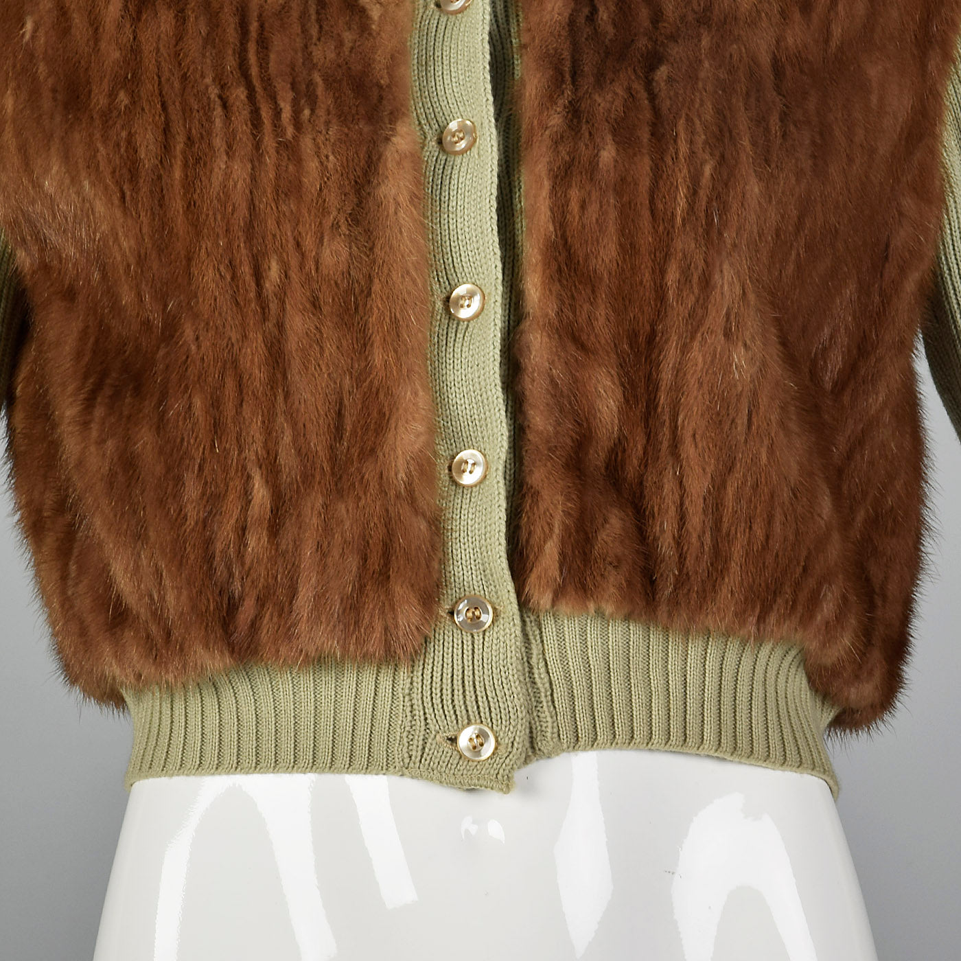 1950s Green Knit and Mink Sweater