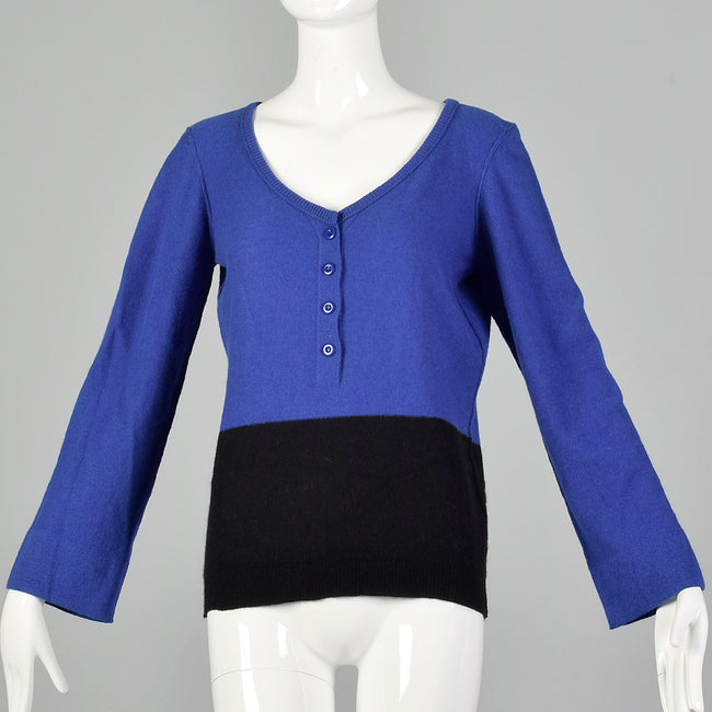 Medium Sonia Rykiel 1990s Blue and Black Color Blocked  Sweater