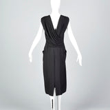 1960s Chloé Black Linen Dress with Draped Silk Jersey Back