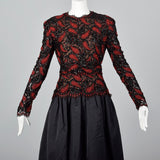 1980s Travilla Black Dress with Paisley Beaded Bodice