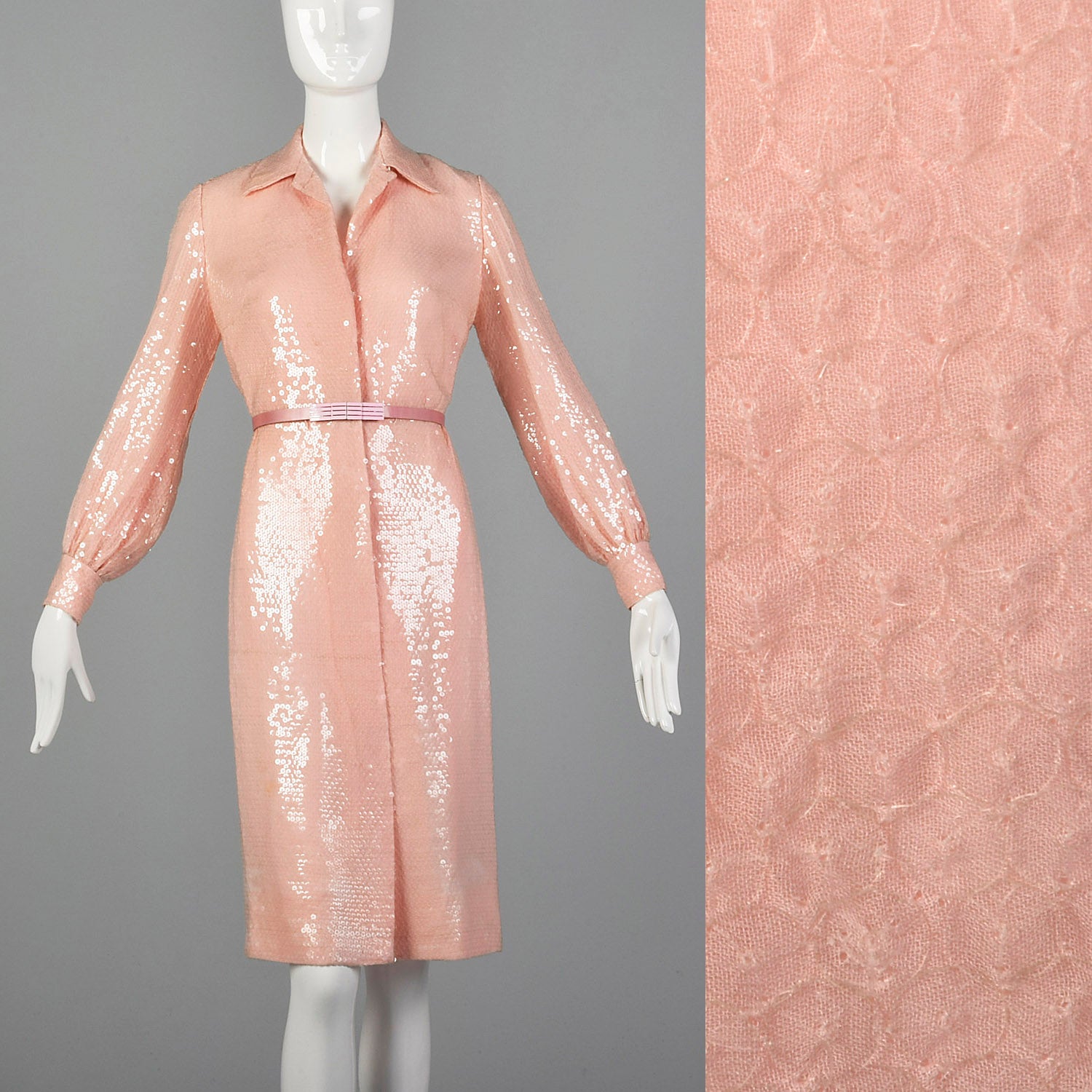 Small Bill Blass 1970s Pink Sequin Dress