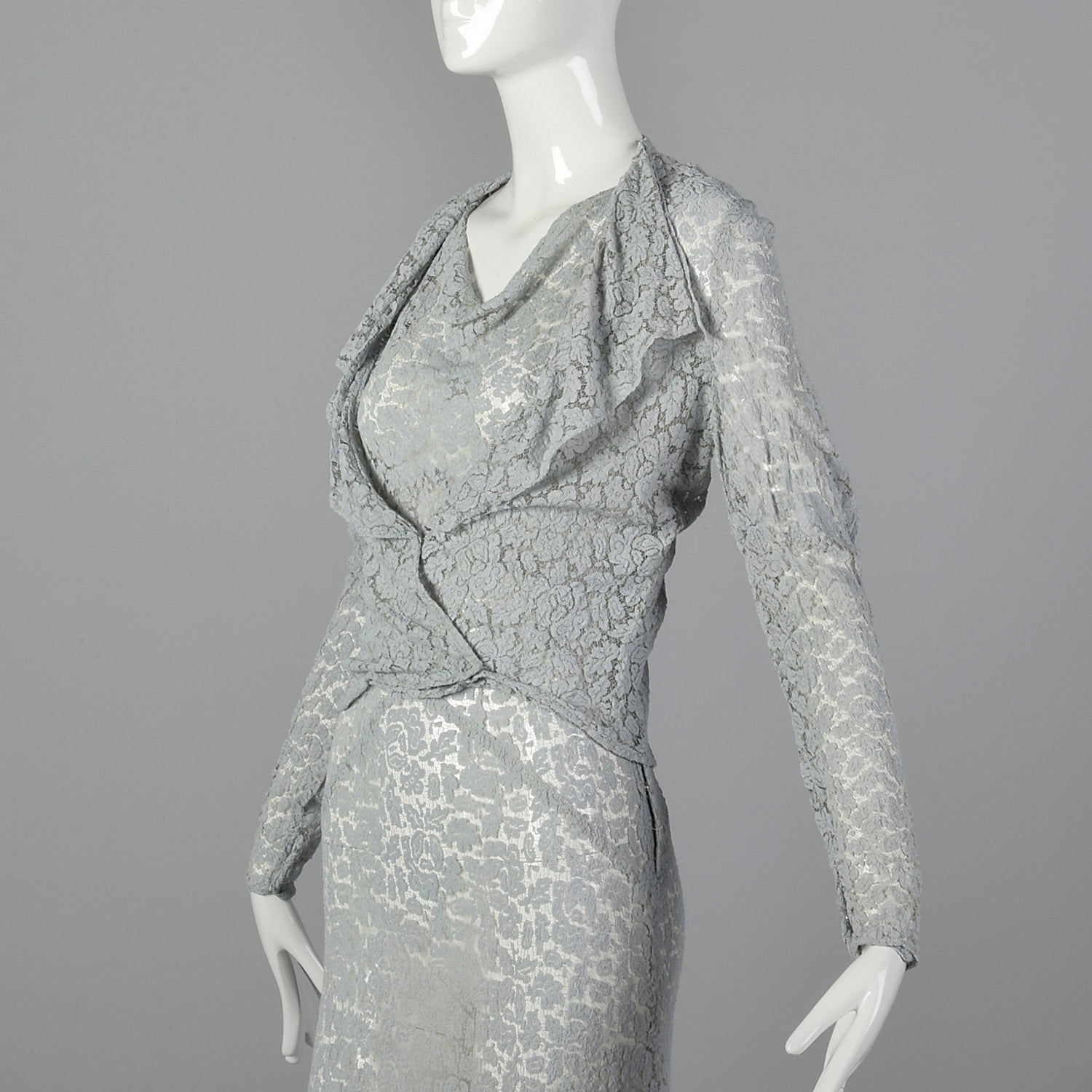 Small 1930s Blue Lace Dress and Jacket Set Style & Salvage Small 1930s Blue Lace Dress and Jacket Set Style & Salvage