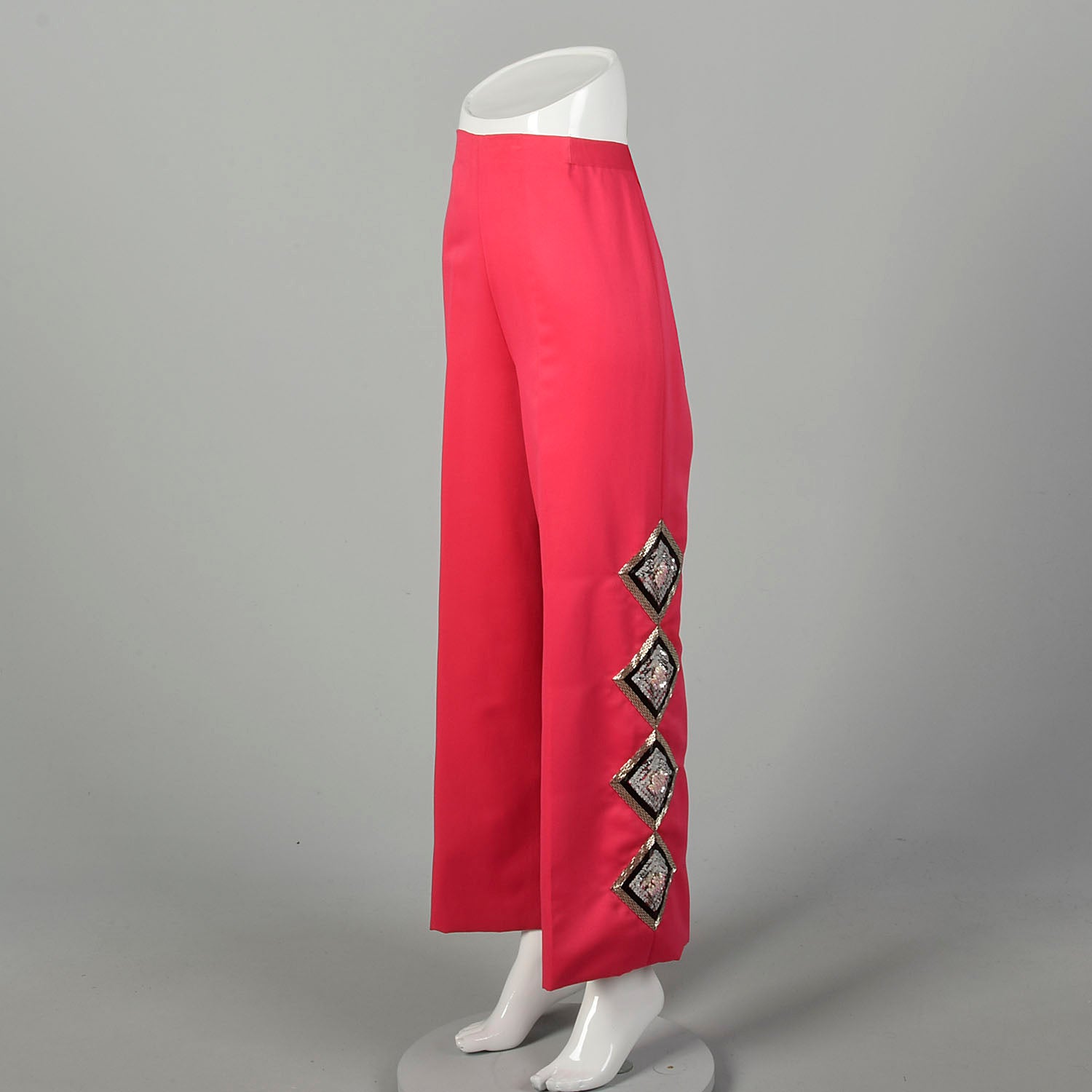 XL 1970s Hot Pink Pants Sequin High Rise Wide Leg