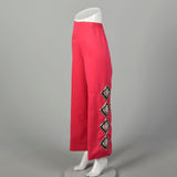 XL 1970s Hot Pink Pants Sequin High Rise Wide Leg