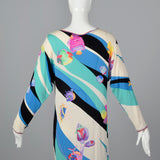 1980s Leonard Tie Bust Dress with Fish Print