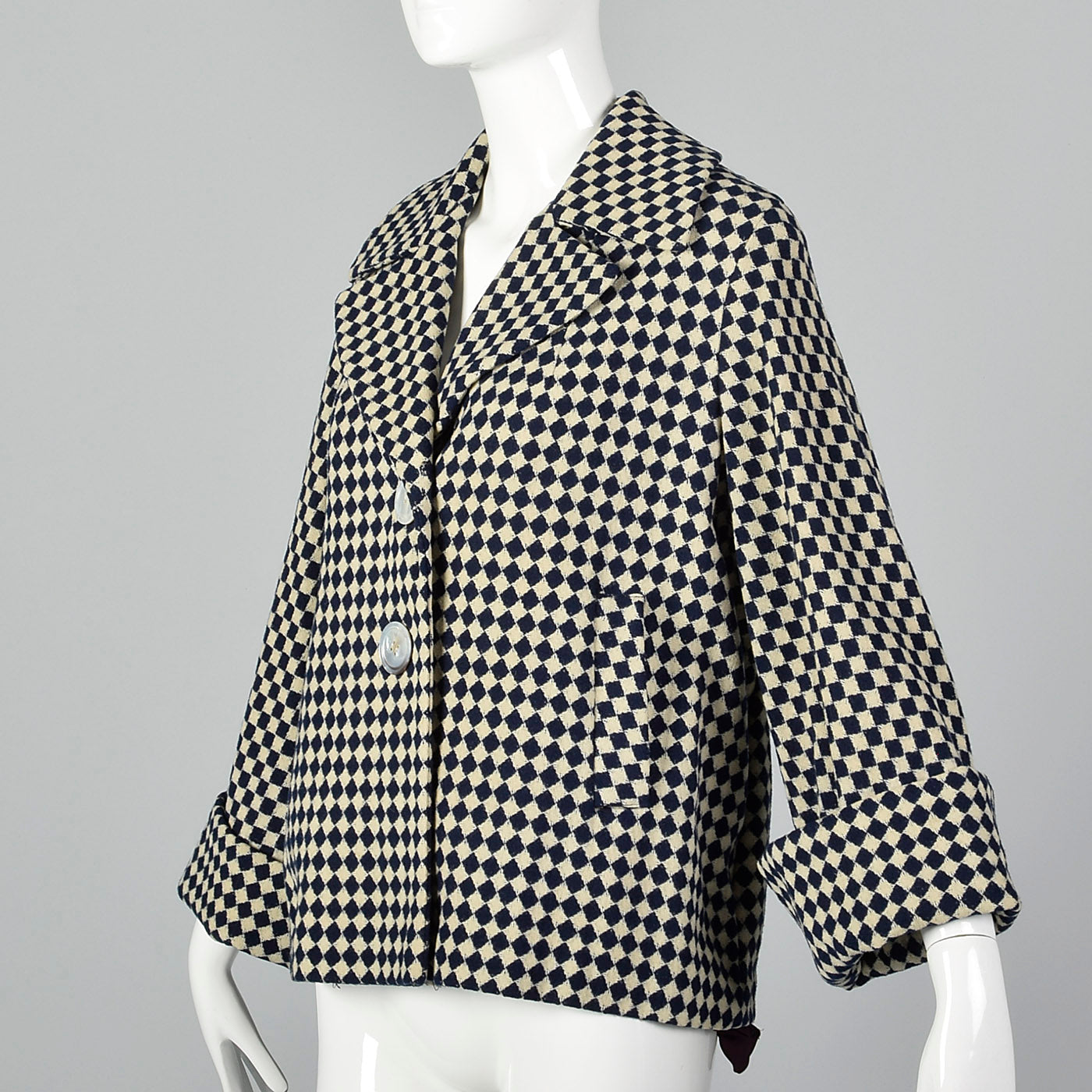 1950s Navy Blue and White Check Jacket