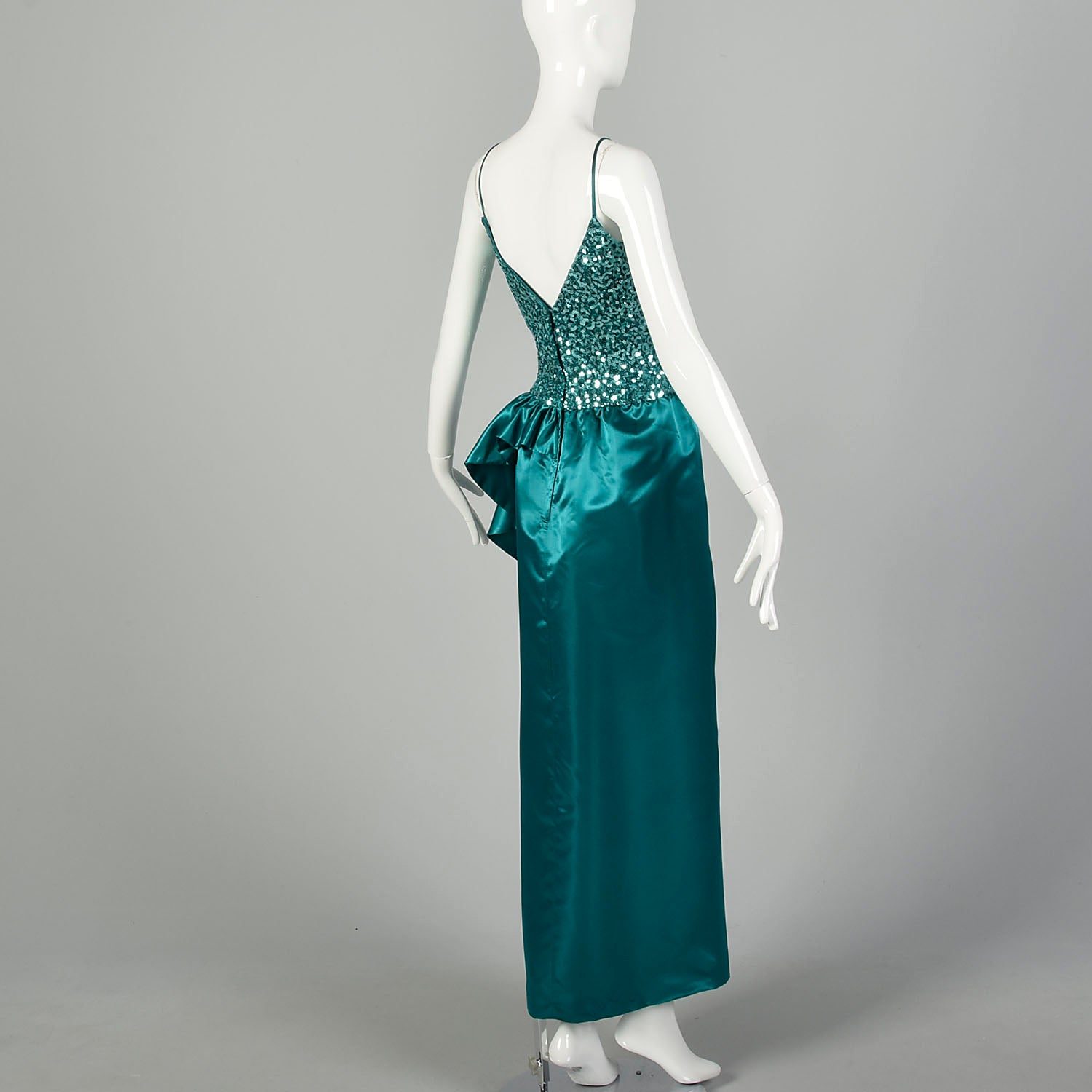 Small 1980s Mike Benet Teal Sequin Maxi Gown Formal