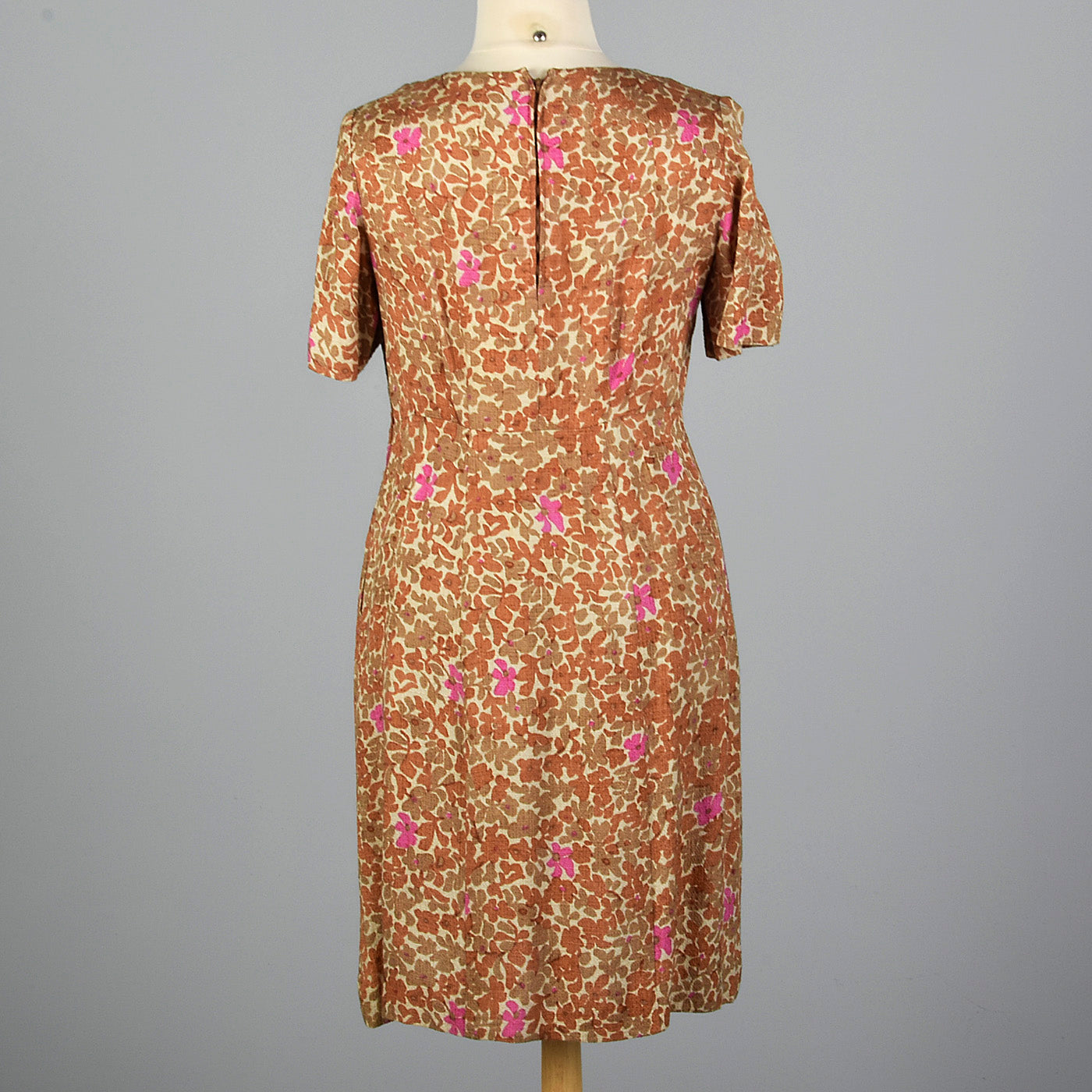 1950s Brown Floral Dress with Cut Out Neck