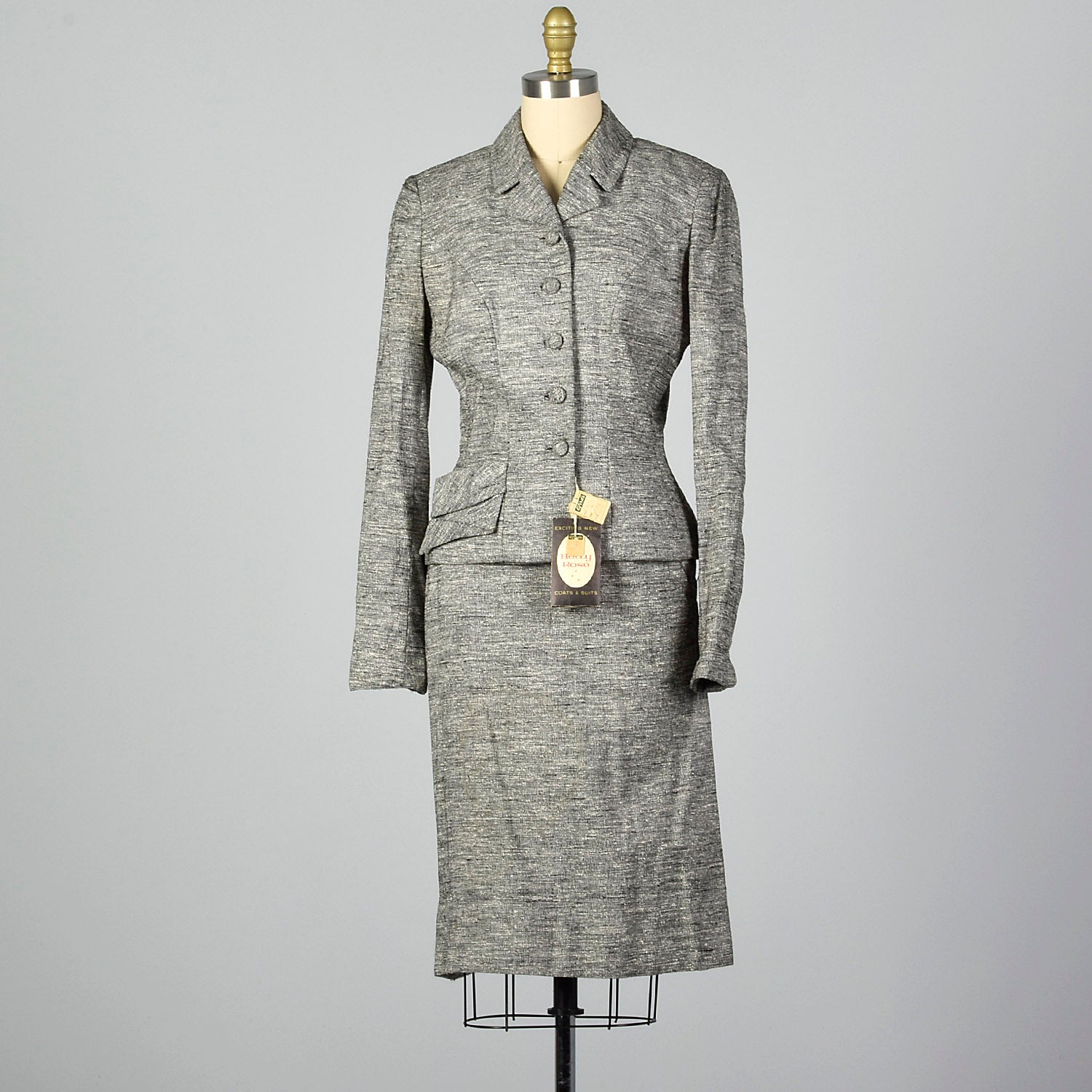 1950s Deadstock Atomic Fleck Gray Skirt Suit
