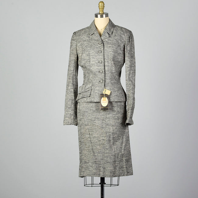 1950s Deadstock Atomic Fleck Gray Skirt Suit