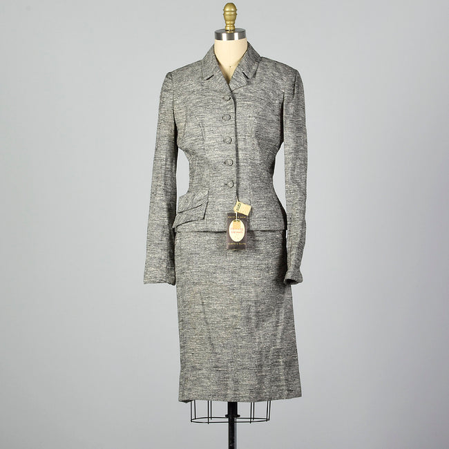 1950s Deadstock Atomic Fleck Gray Skirt Suit