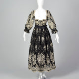 1980s Mr. Blackwell Evening Dress with Gold Embroidery