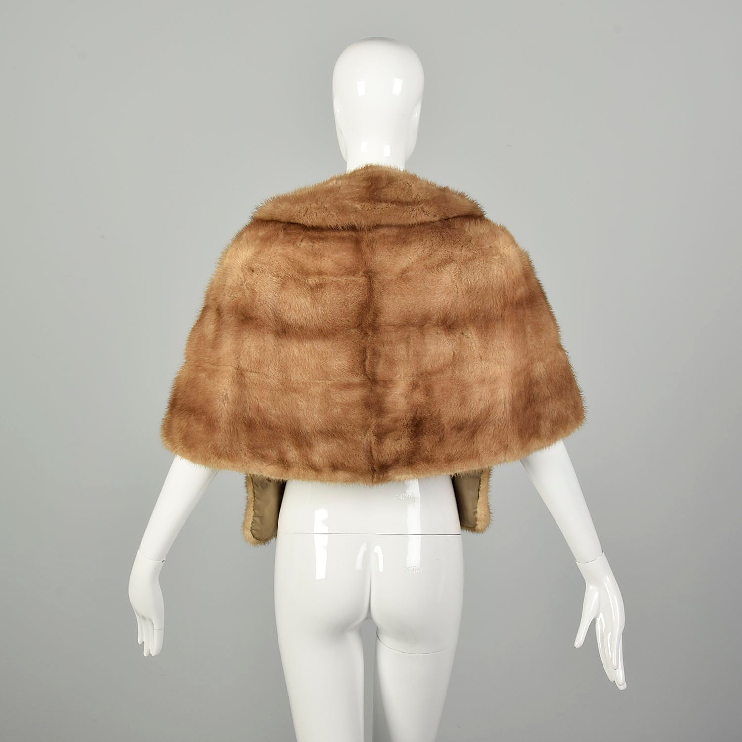 OSFM 1950s Caramel Mink Wrap Winter Stole Shawl Collar Cape Real Fur